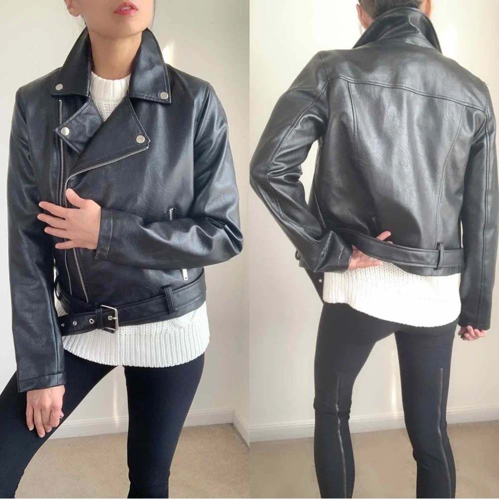 FAUX LEATHER BELTED MOTO JACKET - Picture 3 of 3